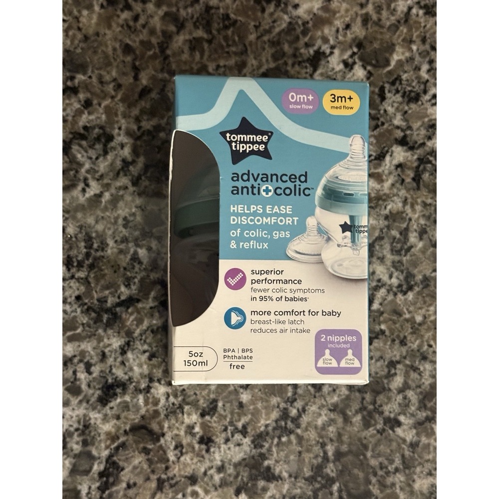 1 Tommee Tippee Advanced Anti-Colic 5oz Bottle 0mo+ Slow Flow & 3m+ Med Flow